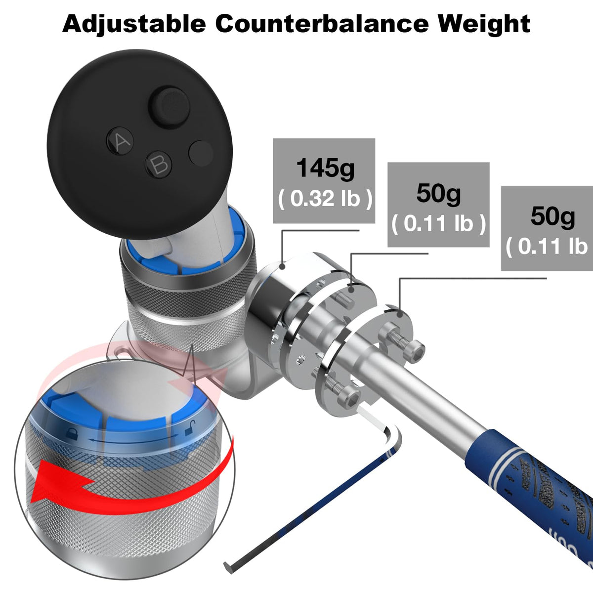 YEZRO Golf Club Attachment for Meta Quest 3S/3 - Adjustable Weighted Aluminum VR Golf Club Handle Accessories for Golf + with Real Grip, 90 Degree Design Keep Tracking | 2024 Upgrade Screws (Weighed)