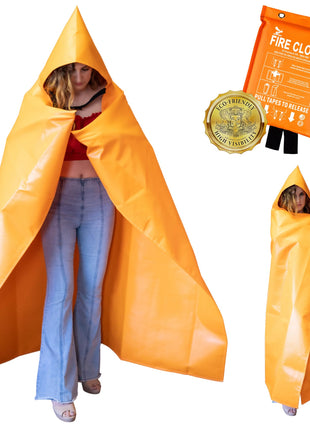 Supa Ant Fire Blanket -Certified 1500F Extra Thick, Glow in The Dark Fireproof Emergency Supplies. 500gsm, 0.5mm Thick Wearable Fire Blankets for Home. Emergency Blanket with Cape and Hood 70"x55"