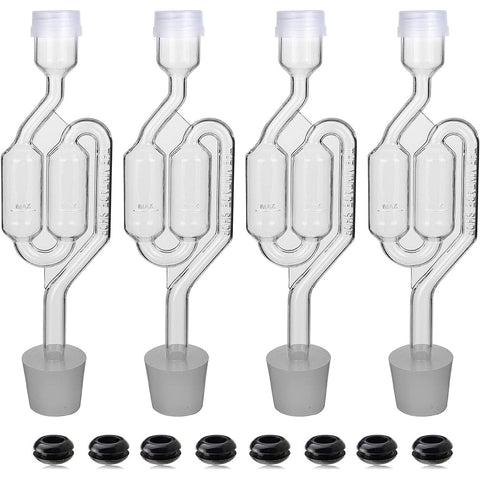 Bubble Airlock Set, 4 Airlocks for Fermenting, 4 Drilling #6 Stoppers and 8 Airlock Grommets, Used for Brewing Wine, Beer, Sauerkraut, Pickles, Etc. Fermentation Bubbler Airlock