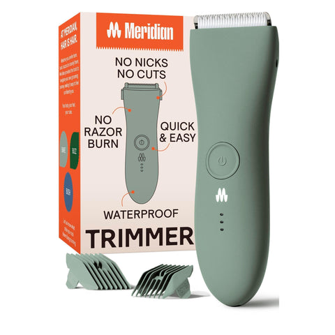 MERIDIAN The Trimmer Original - Body Hair Trimmer for Men, Electric Shaver for Pubic Hair, Chest, Legs & Bikini, Waterproof & Rechargeable, Sage