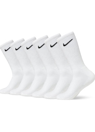 Nike Unisex Everyday Cushioned Training Crew Socks (6 Pairs), White/Black, Large