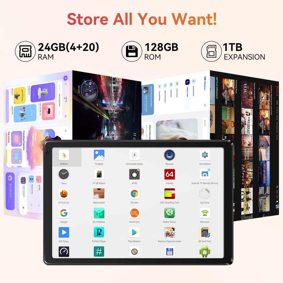 Tablet,10.1" Android Tablet with Octa-core Processor 24GB RAM 128GB ROM HD IPS Touchscreen 8H Battery, Wi-Fi 6, BT 5.0, Dual Camera, Android 15 Tablets 2025