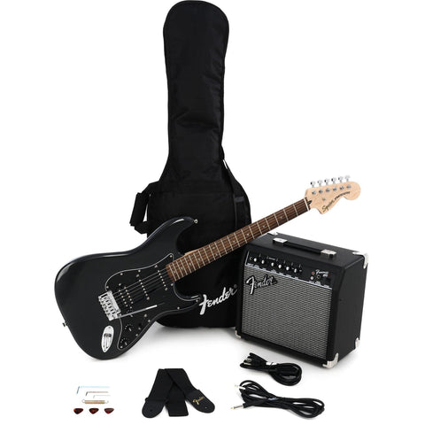 Squier Affinity Series Stratocaster Packs Electric Guitar, Charcoal Frost Metallic, Laurel Fingerboard