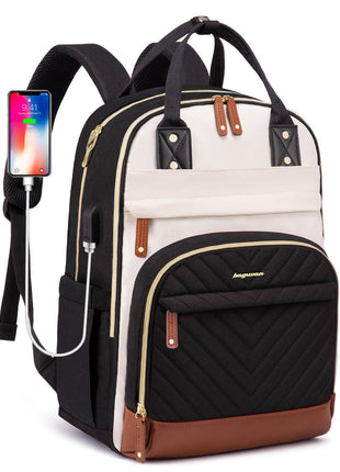 Laptop Backpack for Women Bag - 15.6 inch Work Travel Backpack with USB Charger College Bookbag Waterproof Business Computer Backpack Anti-theft Casual Backpacks for Nurse Teacher Beige Black Brown
