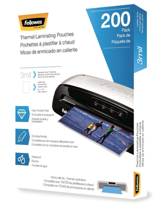 Fellowes Thermal Laminating Sheets, 3mil Letter Size Pouches, 9 x 11.5, 200 Pack, Clear (5743401)