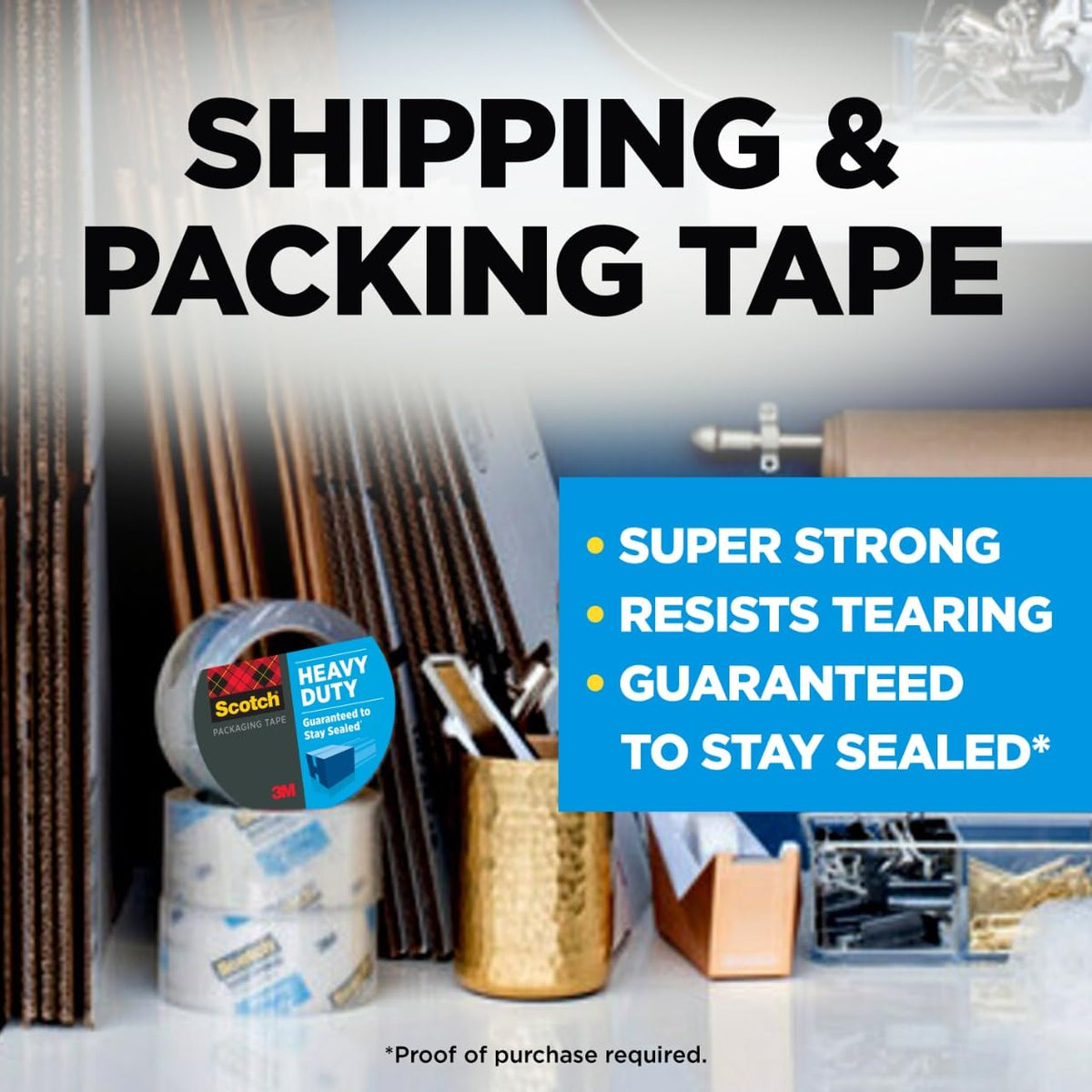 Scotch Heavy Duty Shipping Packing Tape, Clear, Shipping and Packaging Supplies, 1.88 in. x 54.6 yd., 1 Tape Roll