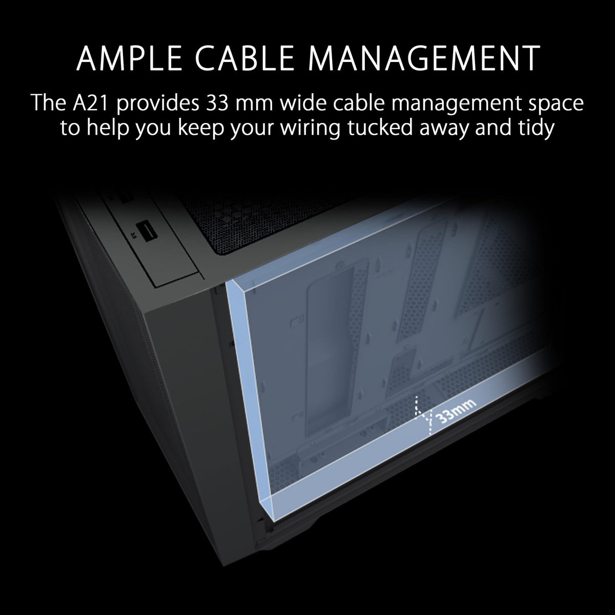 ASUS A21 Micro-ATX Case Black Edition Supports Graphics Cards up to 380mm, 360mm Coolers, & Standard ATX PSUs, Porous Front-Panel Mesh, Compatible with New BTF Hidden Connector Technology