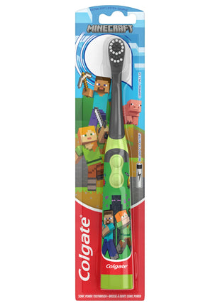 Colgate Kids Battery Powered Minecraft Toothbrush, Extra Soft | For Kids Ages 3 and Up, Extra Soft Bristles, Battery Powered, Easy On/Off Switch, Lay Flat Handle, Fun Minecraft Design
