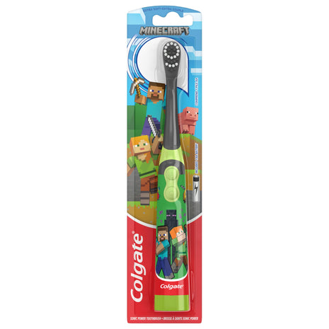 Colgate Kids Battery Powered Minecraft Toothbrush, Extra Soft | For Kids Ages 3 and Up, Extra Soft Bristles, Battery Powered, Easy On/Off Switch, Lay Flat Handle, Fun Minecraft Design