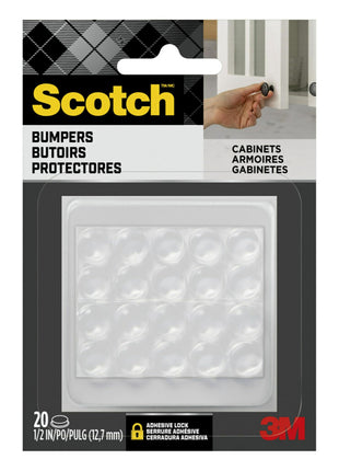 Scotch Clear Adhesive Bumper Pads 20 PCS, Self-Stick Rubber Pads 1/2" Round, Cabinet Door Rubber Bumpers, Designed to Protect Cabinets and Drawers, Sound Dampening, Transparent (SP950-NA)