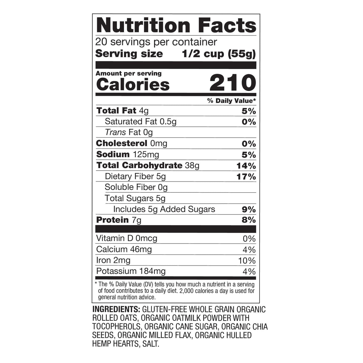 Oatsome Organic Overnight Oats with Chia, Flax, & Hemp, Gluten-Free Oatmeal with 7g of Protein, 2 lb 8 oz (40oz) Bag