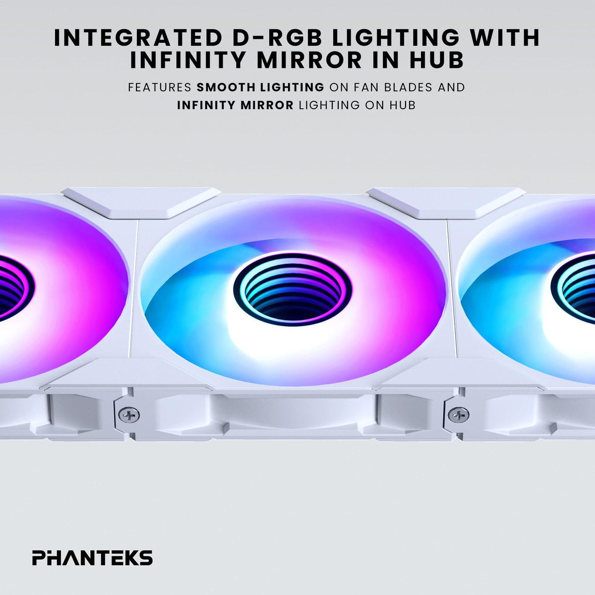 Phanteks M25-120 Gen2, 120mm ARGB High Performance Cooling Fans, Daisy-Chain Unified Fan Frame, Infinity Mirror hub, Single Cable Connection, White