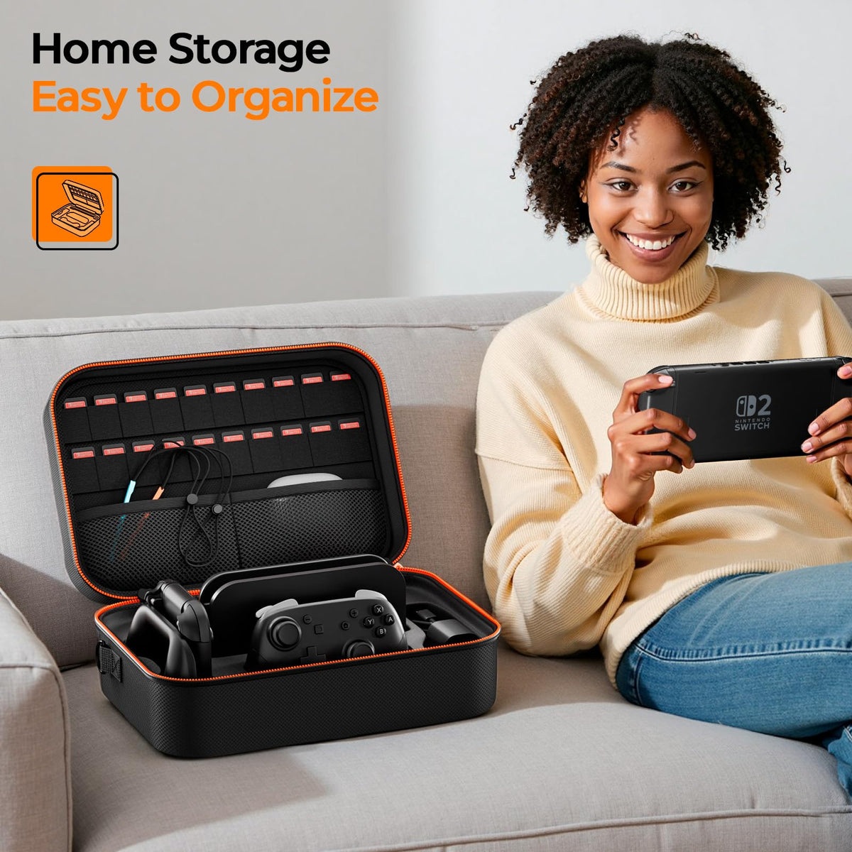 COOWPS Switch 2 Case for Nintendo Switch 2(2025), with 4Pcs Thumb Grips, 20 Game Card Slots, Hard Shell Full Protection All In One Carrying Case for Switch 2 Accessories Pro Controller, Black