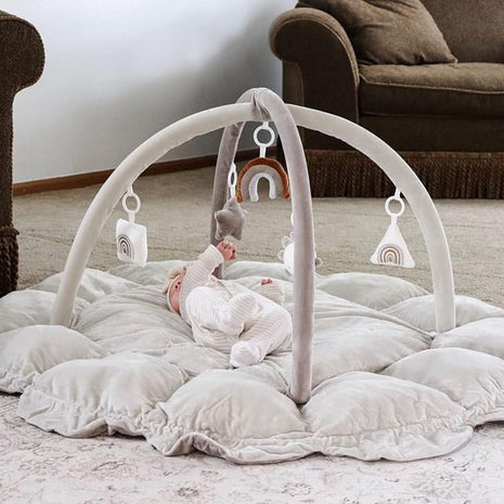 5-in-1 Thick & Plush Baby Play Gym, Baby Play Mats for Floor, Tummy Time Mat with 6 Toys, Convertible Stage-Based Developmental from Babies to Toddlers, Ball Pit, Pet Cushion Cloudico, Grey
