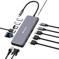 Verbatim USB C Hub 14-in-1 Multiport Adapter USB-C to HDMI, VGA, RJ45, USBA-A and USB-C PD, with SD Card Reader, for Mac, MacBook Pro/Air, iPad Pro, Thinkpad, Windows Computer, Laptop and Co, gray