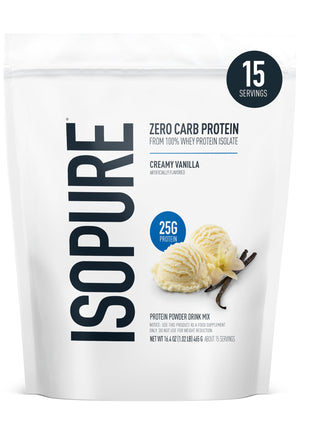 Isopure Zero Carb 100% Pure Whey Isolate Protein Powder, Lactose Free, Gluten Free, With Vitamins, Creamy Vanilla, 25g Protein Per Serving, 1 Lb, 15 Servings (Packaging May Vary)