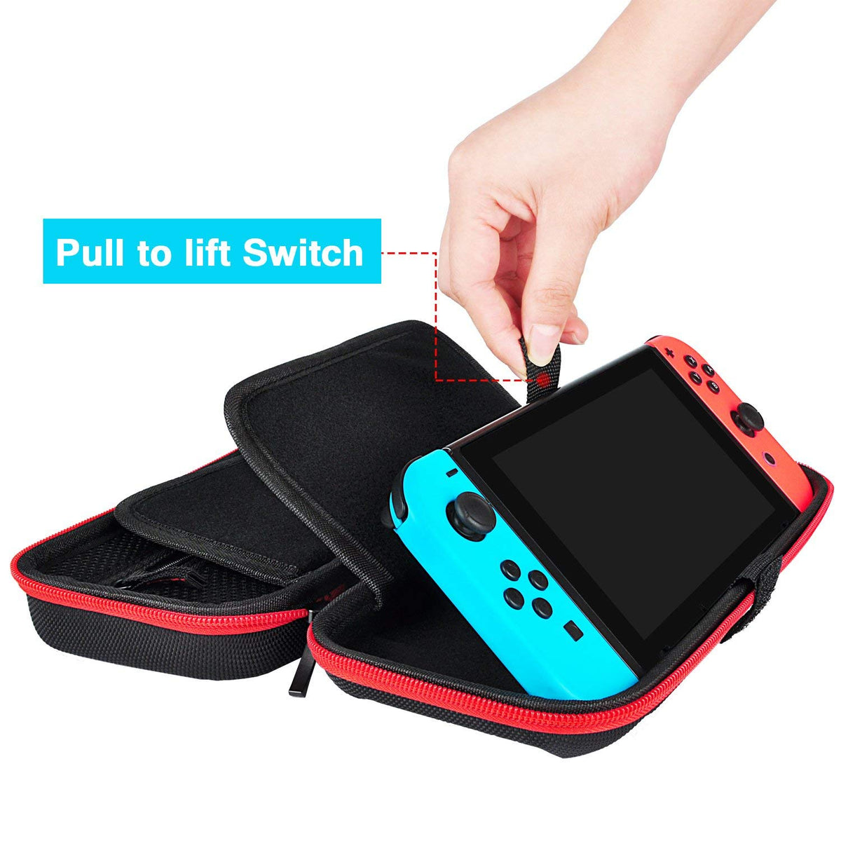 daydayup Switch Case and Tempered Glass Screen Protector Compatible with Nintendo Switch - Deluxe Hard Shell Travel Carrying Case, Pouch for Nintendo Switch Console & Accessories, Streak Red