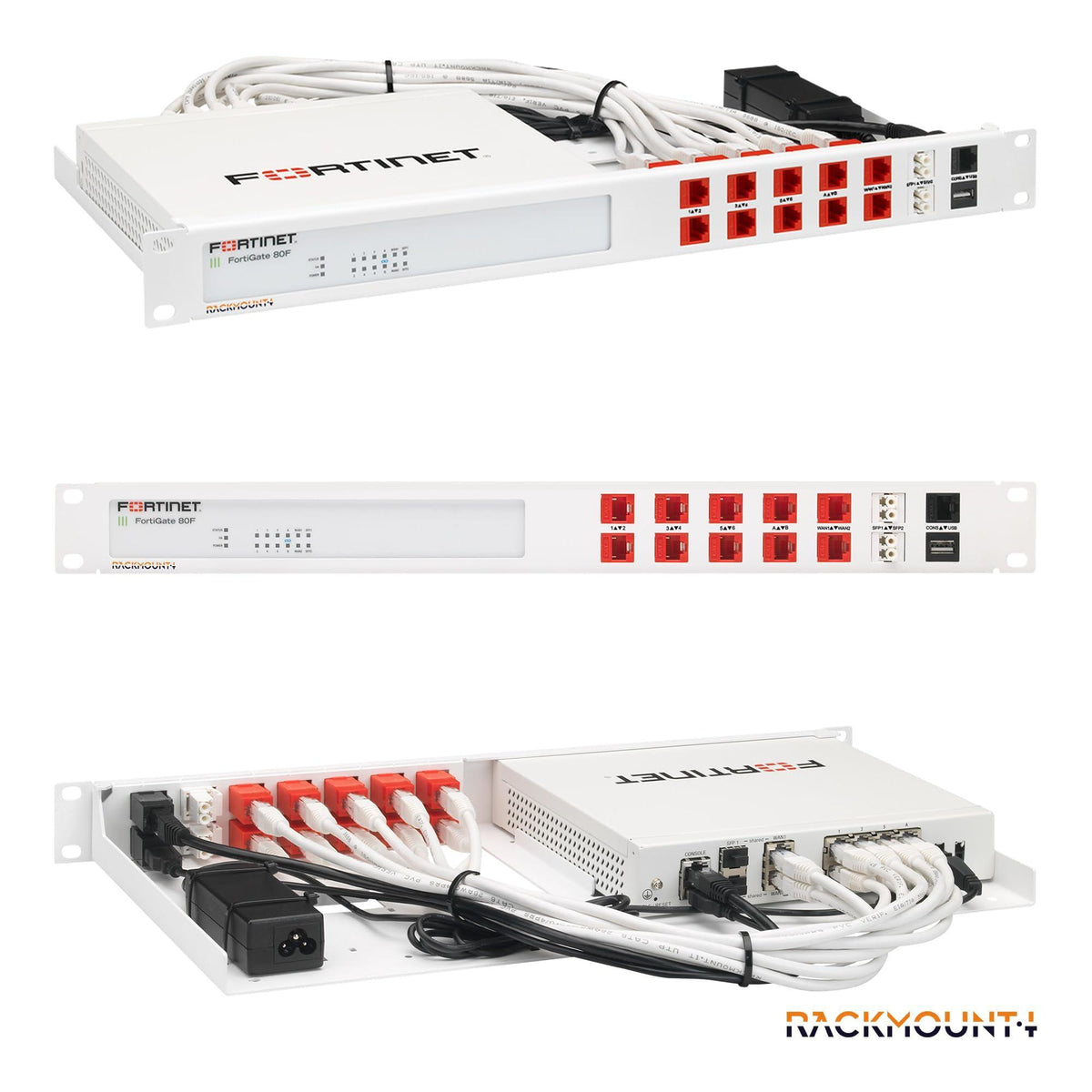 Rackmount.IT Rack Mount Kit for Fortinet FortiGate 80F / 81F / 80F-Bypass – 1U 19” Rackmount – Front-Facing Ports (RM-FR-T15)