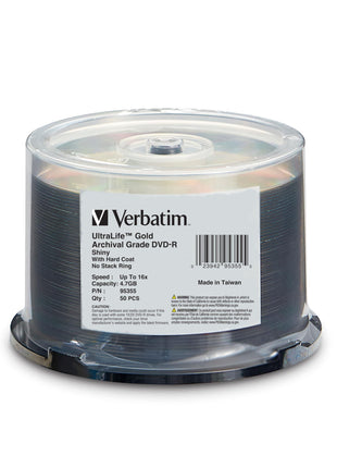 Verbatim DVD-R 4.7GB 16X UltraLife Gold Archival Grade - Branded Surface and Hard Coat - 50pk Spindle