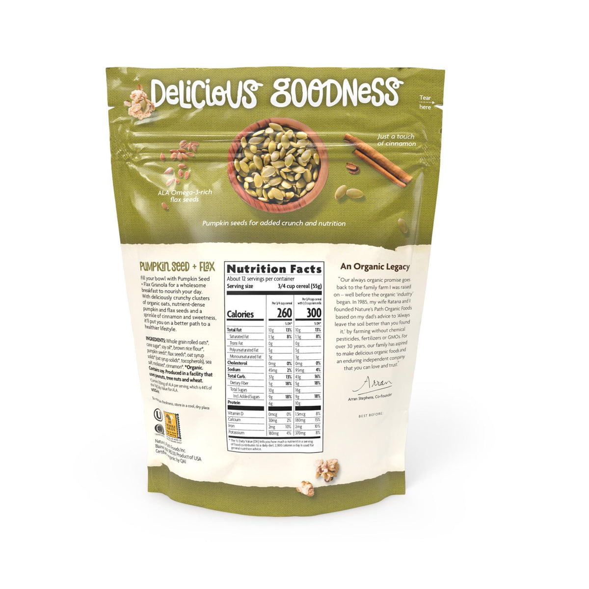 Nature's Path Organic Pumpkin Seed + Flax Granola, 24.7 oz (Pack of 1), Non-GMO