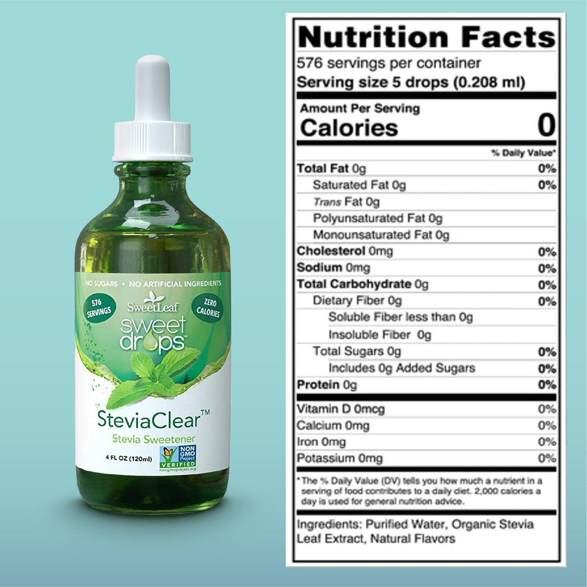 SweetLeaf Sweet Drops- Flavored Stevia Liquid Sweetener, Organic Extract, Zero Calorie, Gluten Free, Keto Friendly, Non GMO, Natural Flavor, Sugar Alternative- Stevia Clear, 4 Fl Oz (Pack of 1)