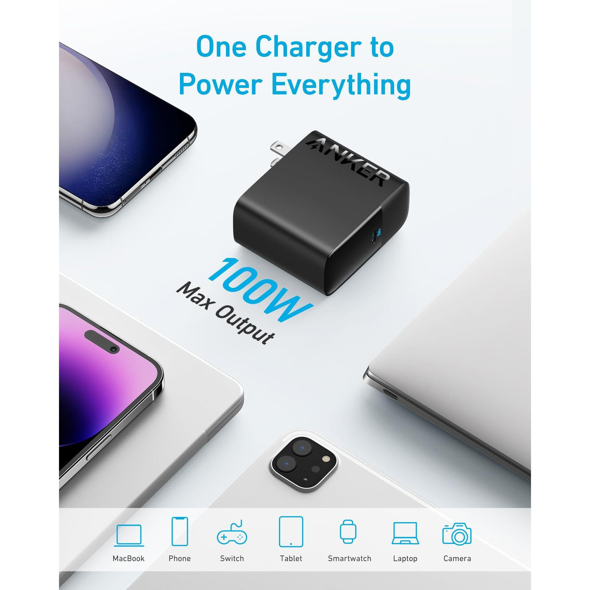Anker MacBook Charger, Compact and Foldable 100W USB C Charger for MacBook Air, Samsung Galaxy, iPad Pro, and More, 5FT USB C Cable Included