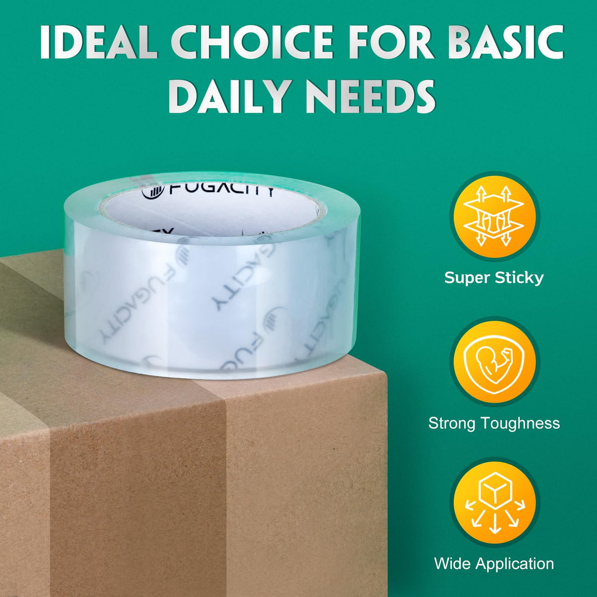 FugaCity Clearer Packing Tape Refills (6 Rolls),Heavy Duty Packaging Tape for Moving Sealing, Moving Supplies Shipping Tape,2.7 Mil Thick, 1.88 in Wide,65 Yards Per Roll,Total 390 Yards