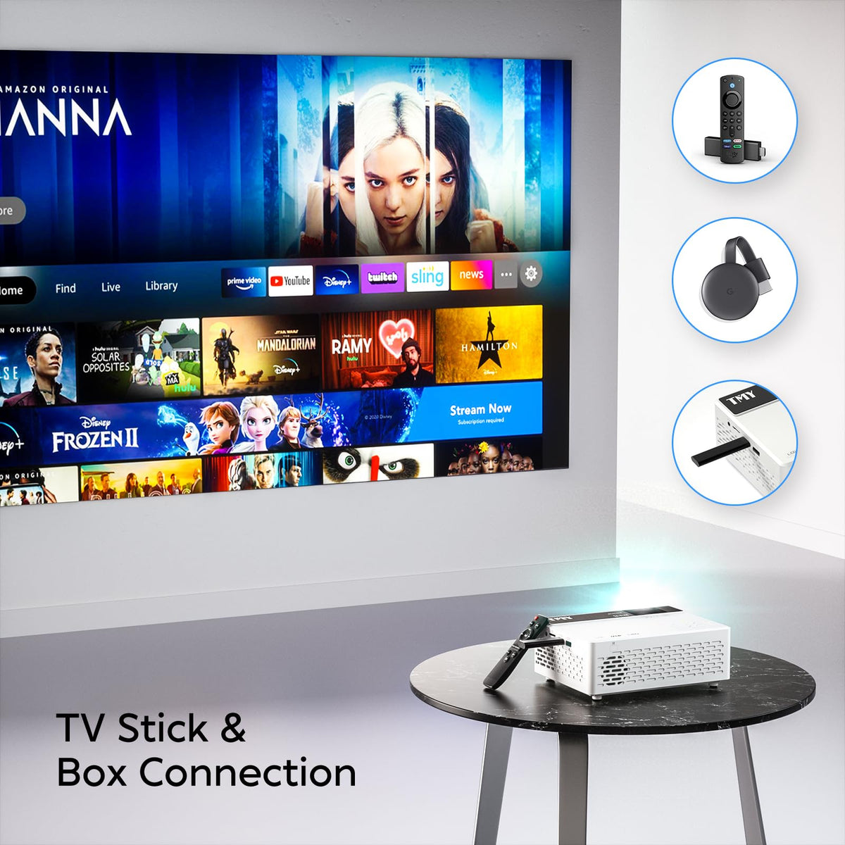 TMY 1080P Full HD Portable Mini Projector, Upgraded Bluetooth Movie Projector with Screen, Compatible with TV Stick Smartphone/HDMI/USB, Indoor & Outdoor Use