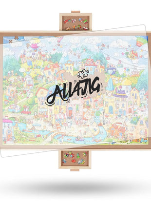 ALL4JIG 1500 Pieces Rotating Puzzle Board with 6 Drawers and Cover,24.92"x33.58"Portable Wooden Jigsaw Puzzle Table for Adults,Lazy Susan Spinning Puzzle Boards Gift for mom,Surface for Lego Building