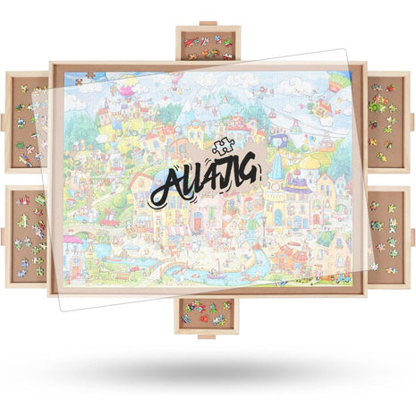 ALL4JIG 1500 Pieces Rotating Puzzle Board with 6 Drawers and Cover,24.92"x33.58"Portable Wooden Jigsaw Puzzle Table for Adults,Lazy Susan Spinning Puzzle Boards Gift for mom,Surface for Lego Building