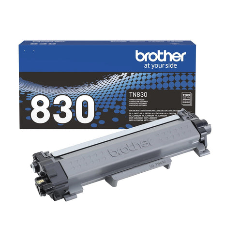 Brother Genuine TN830 Black Standard Yield Printer Toner Cartridge - Print up to 1,200 Pages(1) | Brother Genuine TN830 Black Toner with crisp monochrome output for HL-L2400D, MFC-L2820DW and DCP-L2640DW