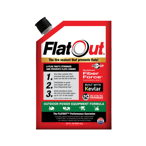 FlatOut Off-Road Tire Sealant, Outdoor Power Equipment Formula, Prevents Flat Tires, Fix a Flat Tire, Seals Leaks, Contains Kevlar, 32 Ounce Bag, 1-Pack