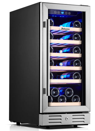 Kalamera 15 Inch Wine Cooler Refrigerator - 30 Bottle Under Counter Mini Fridge with Double-Layer Tempered Glass Door and Temperature Memory Function Built-in or Freestanding