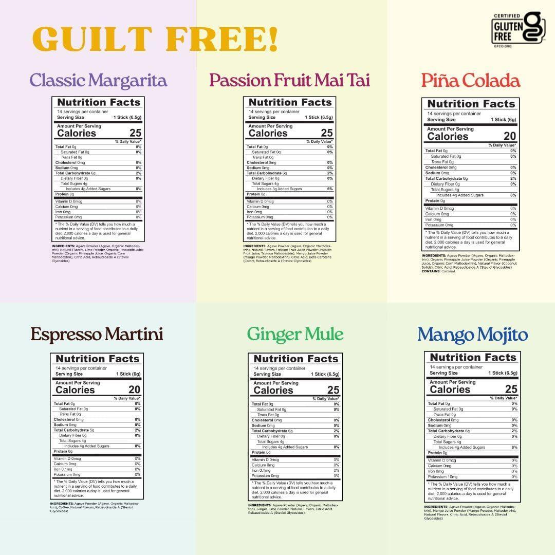 Maud's Mixers Variety Pack Cocktail Mix, 12 ct, Mocktail Non-Alcoholic Drinks - Made with Real Agave - Low Calorie, Low Sugar, Easy to Mix