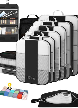 10 Set Compression Packing Cubes for Travel Essentials,Compressible Expandable Packing Cubes for Suitcase,OlarHike Luggage Organizer Bags for Travel,Handy Helper for Organizing Clothes(Black)