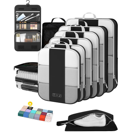 10 Set Compression Packing Cubes for Travel Essentials,Compressible Expandable Packing Cubes for Suitcase,OlarHike Luggage Organizer Bags for Travel,Handy Helper for Organizing Clothes(Black)