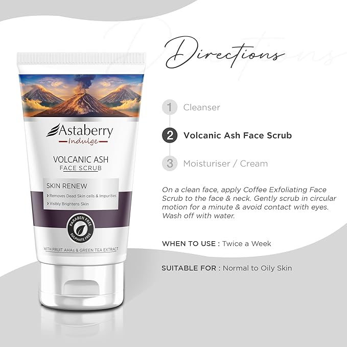 ASTABERRY Volcanic Ash Face Scrub For Visibly Brightens Skin -100 GM