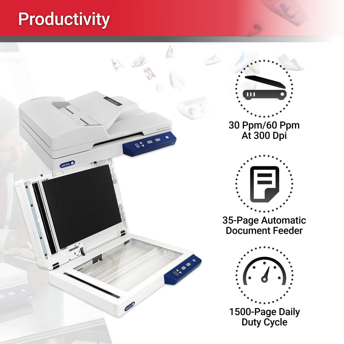 Xerox XD-COMBO Duplex Combo Flatbed Document Scanner for PC and Mac, Automatic Document Feeder (ADF)