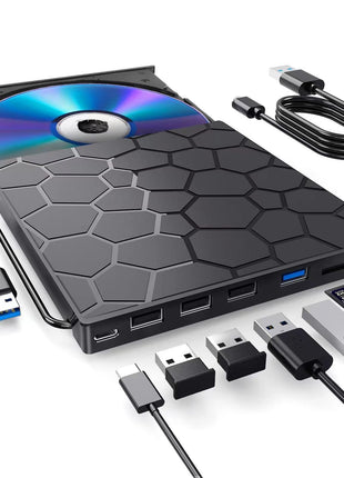 BPAKDU External CD/DVD Drive for Laptop, DVD Player for Laptop, 8 in 1 USB 3.0 Ultra-Slim Portable, CD Burner External Disk Drive Optical Compatible with Desktop Mac,Windows 11/10/8/7 Linux
