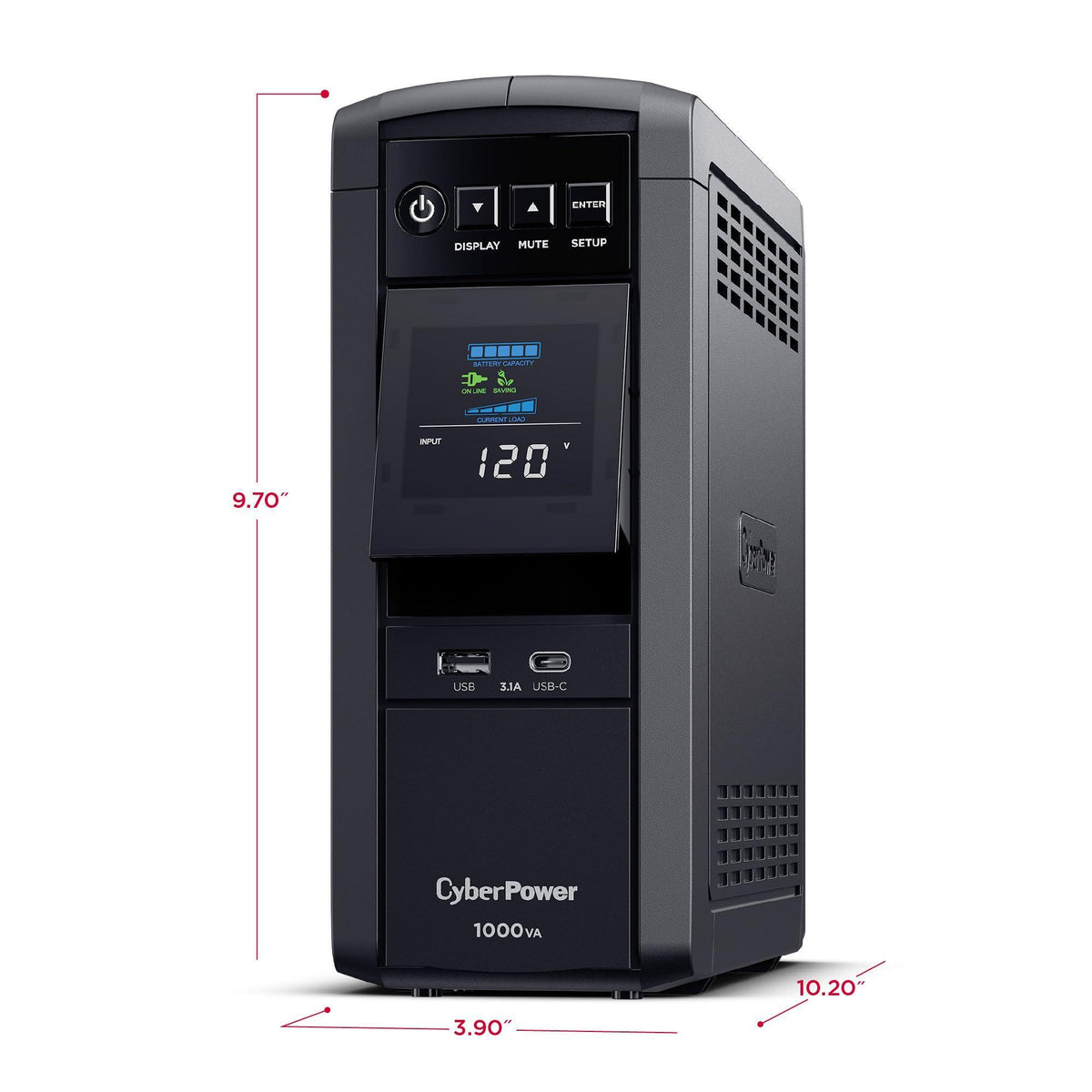 CyberPower CP1000PFCLCD PFC Sinewave UPS Battery Backup and Surge Protector, 1000VA/600W, 10 Outlets, AVR, Mini-Tower; UL Certified