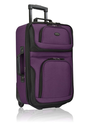 U.S. Traveler Lightweight Rolling 20 inch Carry On Luggage Softside Suitcase, Purple, 2 Wheel Single