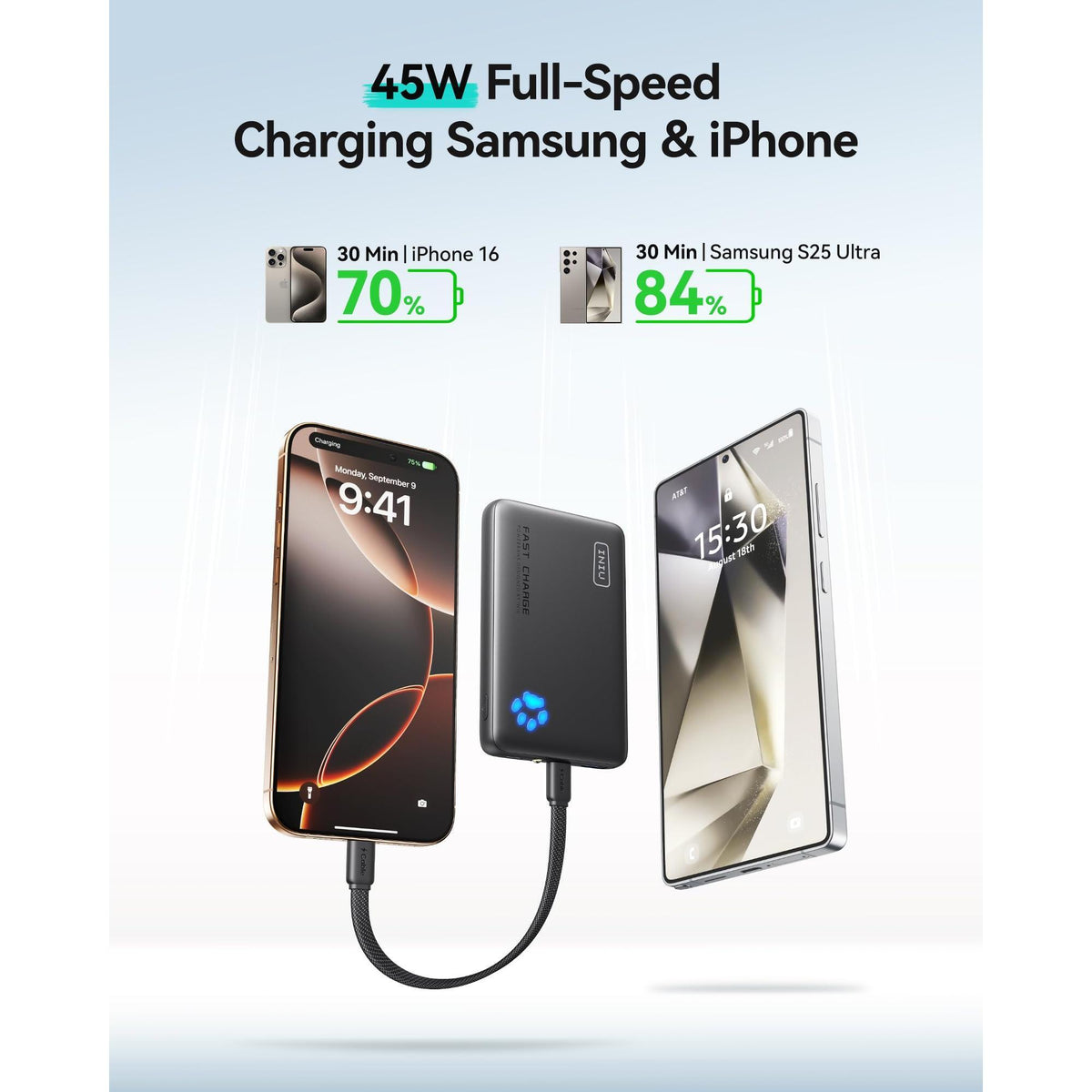 INIU Portable Charger, Ultra Slim 10000mAh 45W PD Power Bank, USB C in&Out Fast Charging Battery Pack, Travel Essential Phone Powerbank Compatible with iPhone 16 15 14 Samsung S22 S21 Google iPad etc
