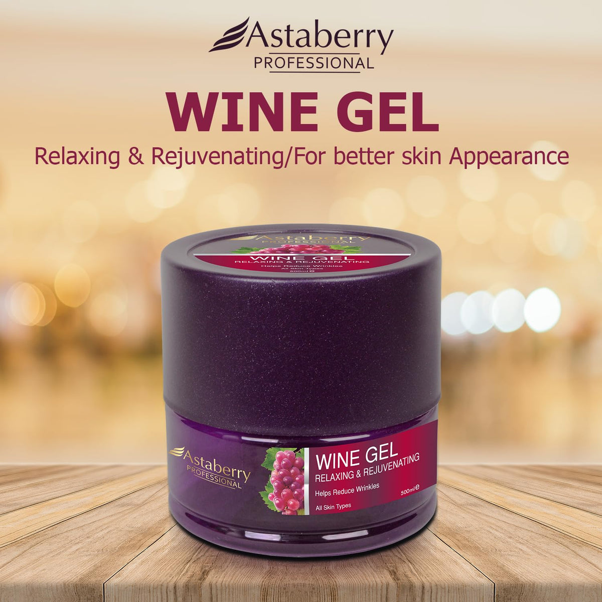 Astaberry Professional Wine Gel 500ml - Improves Skin Moisturization | Firmness & Elasticity | Relaxing & Rejuvenating | Reduce Fine Lines & Replenish Depleted Moisture