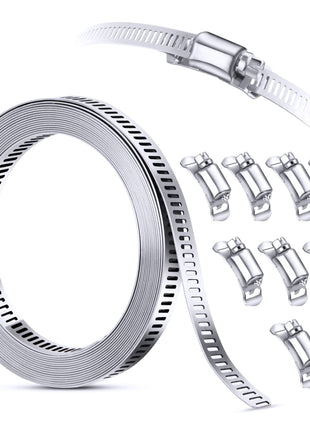 Steelsoft 304 Stainless Steel Hose Clamp Assortment Kit DIY, Cut-To-Fit 12 FT Metal Strap Stronger Fasteners,Large Adjustable Worm Gear Band Hose Clamps Screw Clamps Duct Pipe Metal Clamp Strapping