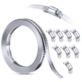 Steelsoft 304 Stainless Steel Hose Clamp Assortment Kit DIY, Cut-To-Fit 12 FT Metal Strap+8 Stronger Fasteners,Large Adjustable Worm Gear Band Hose Clamps Screw Clamps Duct Pipe Metal Clamp Strapping