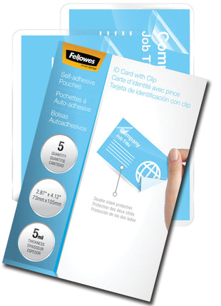 Fellowes Self-Adhesive Pouches, Business Card Size, 5 Mil, 5 Pack (5220101)