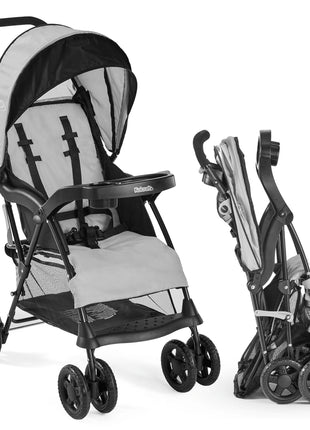 Kolcraft Cloud Plus Lightweight Umbrella Stroller for Toddlers with Reclining Seat, Large Storage Basket, Canopy, Infant & Parent Trays, Compact Fold for Summer Travel, Durable Frame, Slate Gray