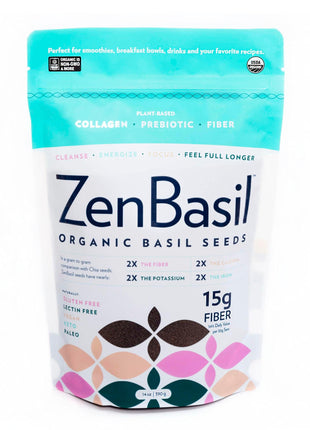 Zen Basil Seeds | edible basil seeds, kosher, non-gmo, lectin free, gluten free, plant based, keto, paleo, vegan | 15g fiber per/serv | 14oz | more fiber than chia seeds | prebiotic