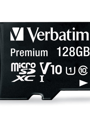 Verbatim 128GB Premium microSDXC Memory Card with Adapter UHS-I V10 Class 10 Supports Full HD (1080p) U1 Speed Rated Up to 90MB/s Read Speed