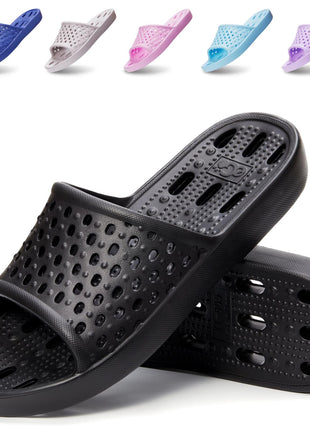 Xomiboe Shower Shoes Men Shower Slippers Women Non Slip Flip Flops Bathroom for College Dorm Room Essentials Sandals Slides With Holes Students Boys Girl Gym (Black,EU44-45)